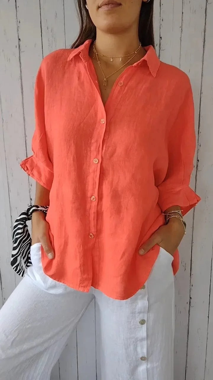 Chemise femme – Fibres naturelles – Coupe décontractée – Manches longues ajustables