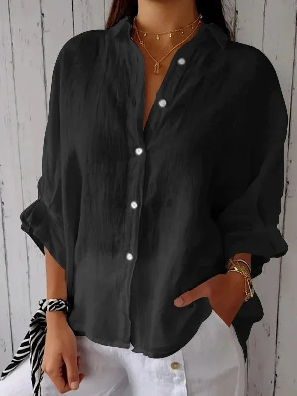 Chemise femme – Fibres naturelles – Coupe décontractée – Manches longues ajustables
