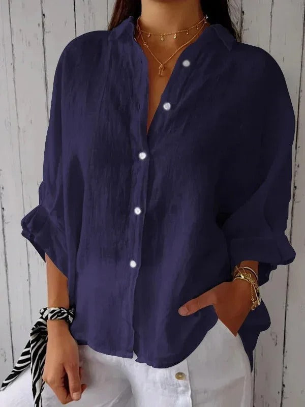 Chemise femme – Fibres naturelles – Coupe décontractée – Manches longues ajustables