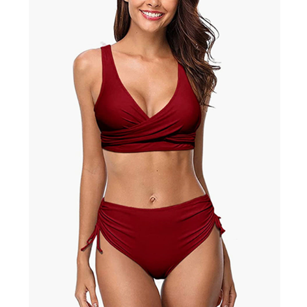 Women's two-piece swimsuit – Wrap top – High waist – Adjustable ties