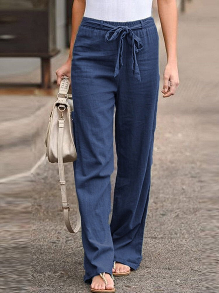 Pantalon Droit Femme – Coupe Ample – Taille Élastique avec Cordon – Tissu Respirant