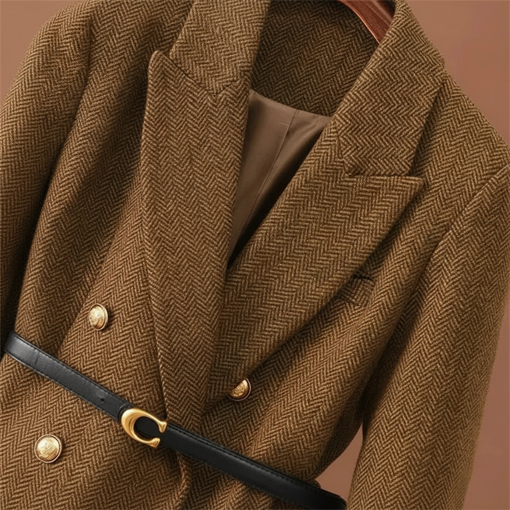 Sara Wool Jacket | Double-Breasted Mid-Length Suit Jacket