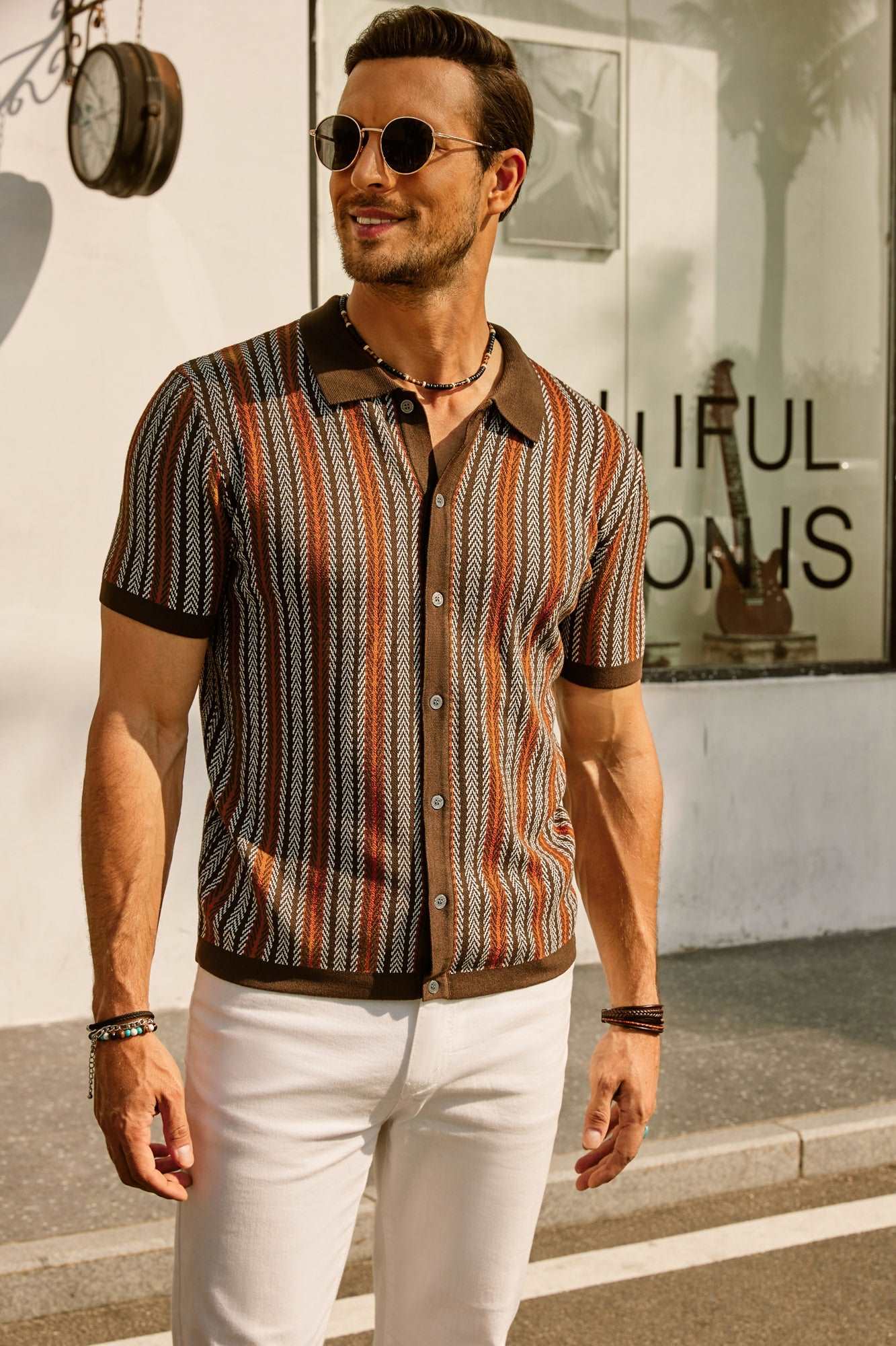 Men's polo – Slim fit – Retro stripes – Short sleeves – Breathable fabric