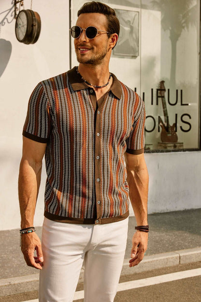 Men's polo – Slim fit – Retro stripes – Short sleeves – Breathable fabric