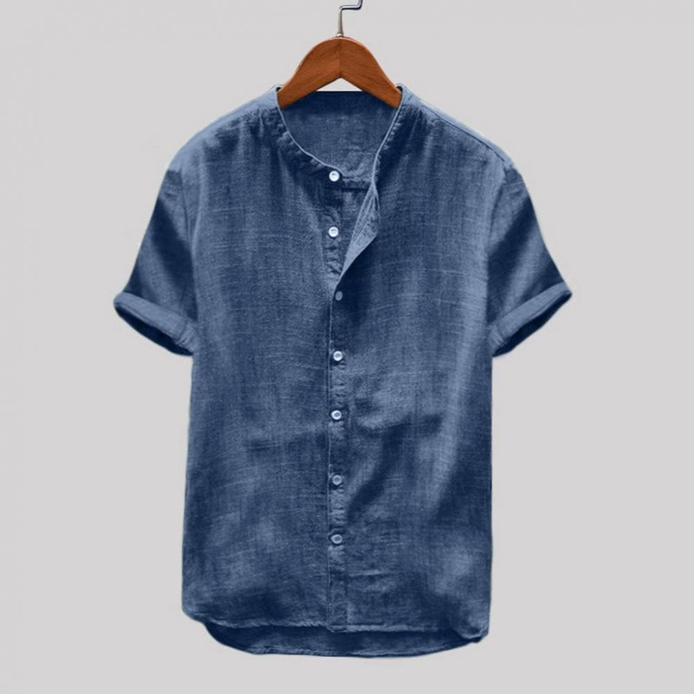 Men's short-sleeve shirt – Relaxed fit – Breathable fabric – Mao collar