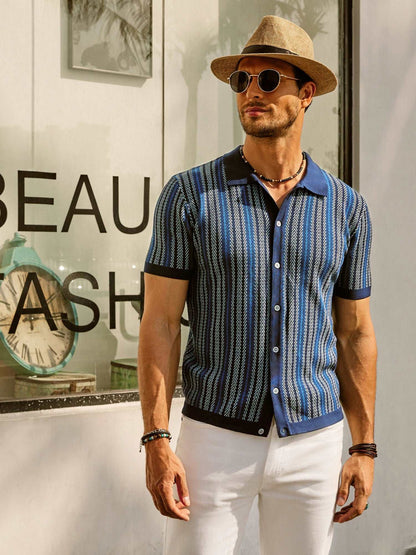 Men's polo – Slim fit – Retro stripes – Short sleeves – Breathable fabric