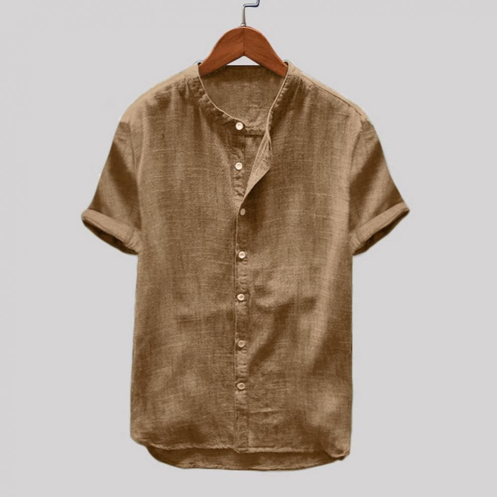Men's short-sleeve shirt – Relaxed fit – Breathable fabric – Mao collar