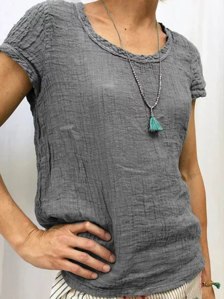Women's T-shirt – Loose fit – Short sleeves – Lightweight crinkled and breathable fabric