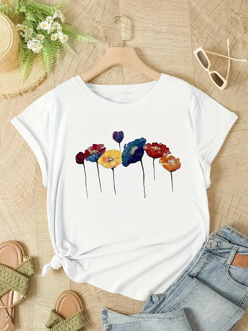 Women's T-shirt – Relaxed fit – Breathable fabric – Floral print – Casual style