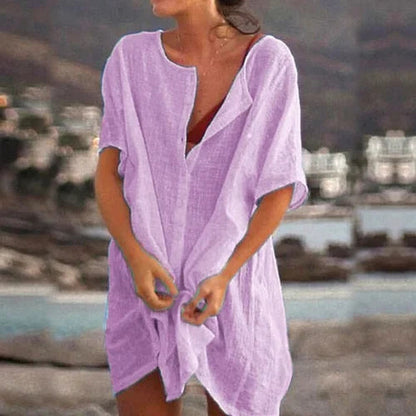 Women's Tunic – Loose Fit – Short Sleeves – Natural Fibers – Casual Style