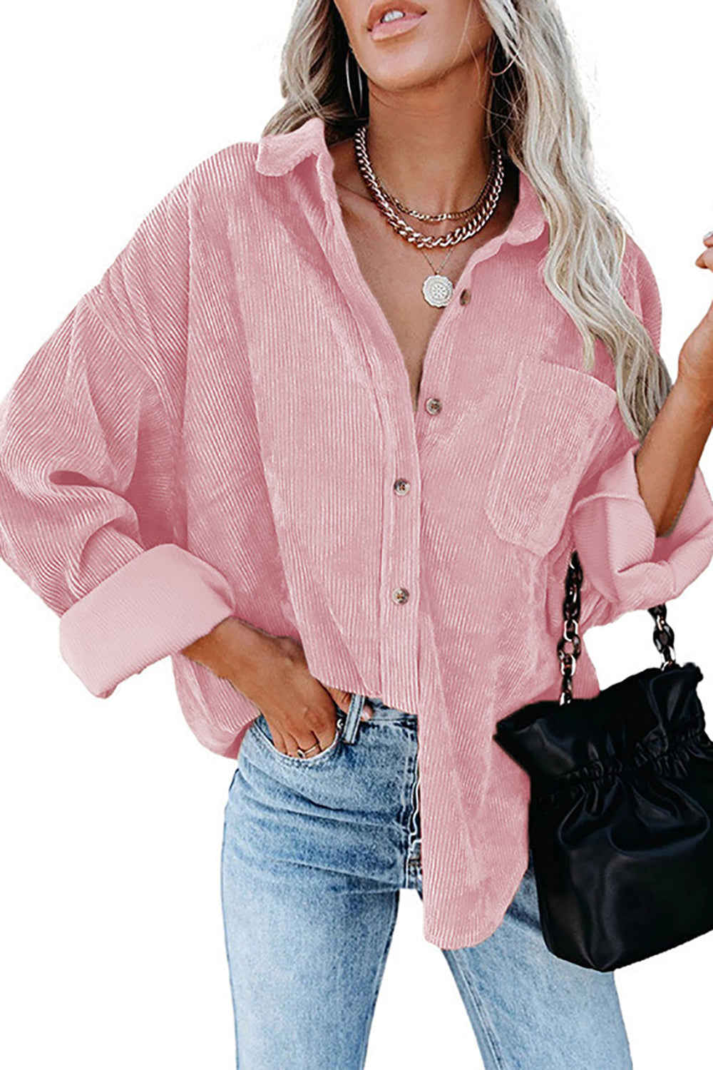 Women's shirt – Oversized fit – Textured fabric – Casual style with classic collar