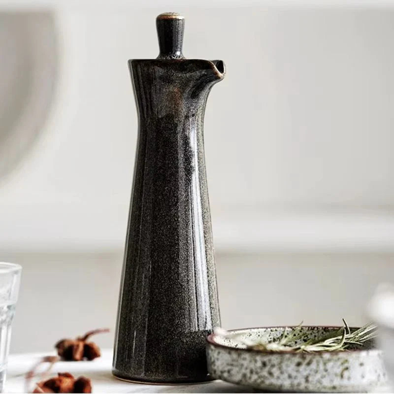 Minimalist Glossy Ceramic Oil Bottle With Curved Spout
