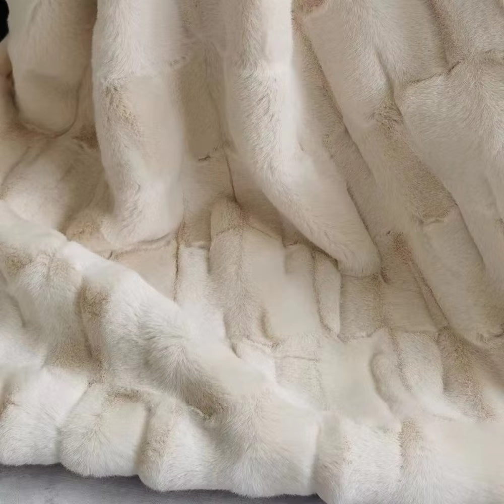 Plush Faux Fur Throw Blanket With Quilted Pattern