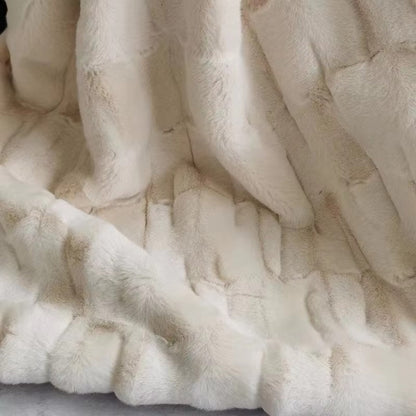 Plush Faux Fur Throw Blanket With Quilted Pattern