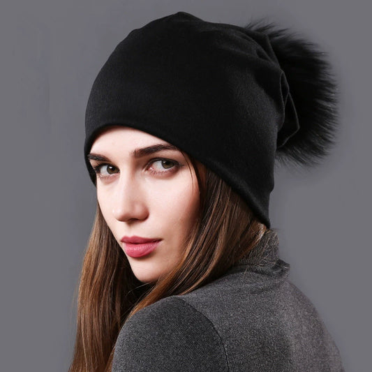 Luna Slouchy Pom Beanie – Soft Knit Winter Hat for Women