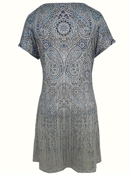 Women's short dress – Relaxed fit – Short sleeves – Breathable fabric – Round neck