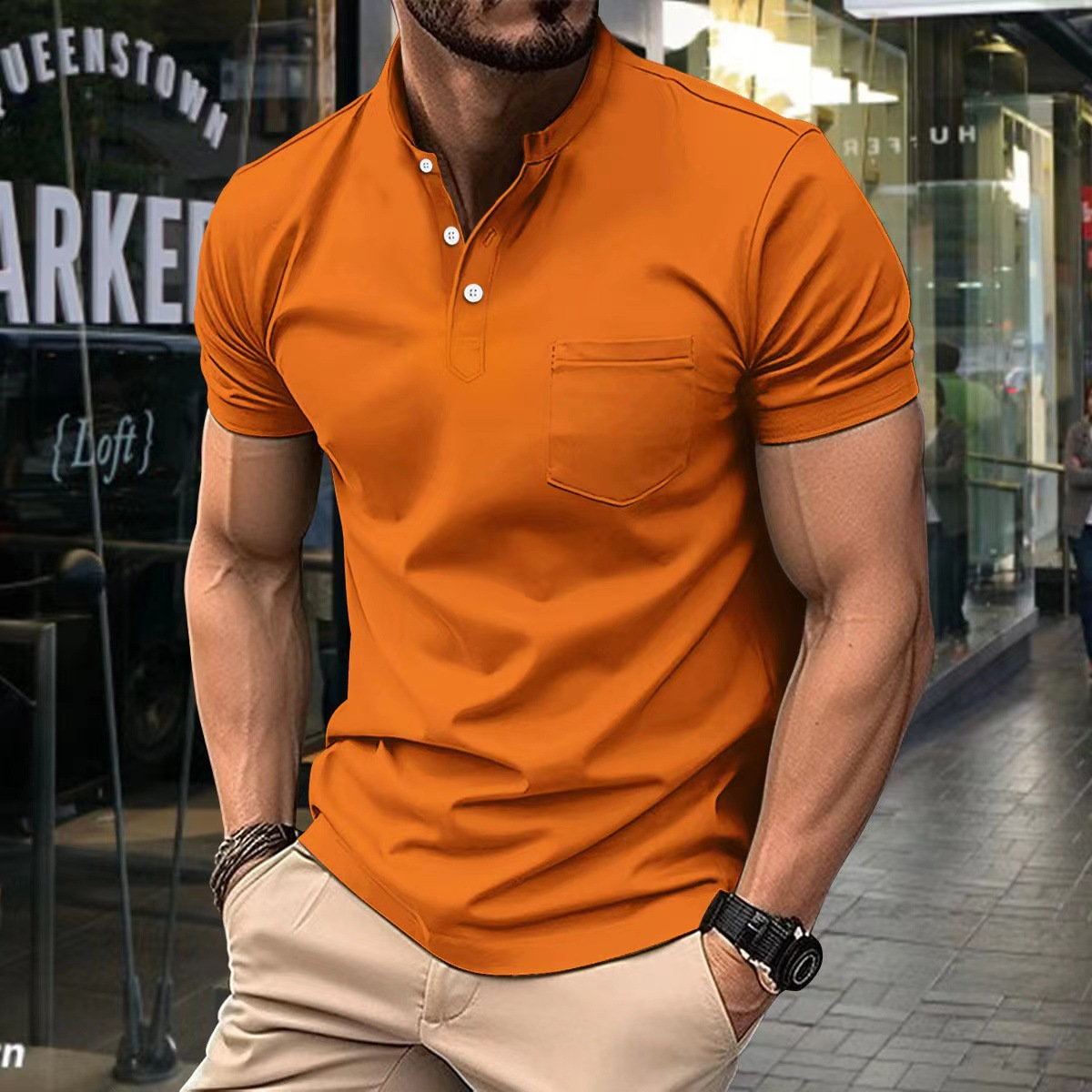 Men's polo – Slim fit – Soft knit – Semi-open collar – Short sleeves – Chest pocket