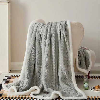 Minimalist Sherpa Throw Blanket With Cable Knit Texture