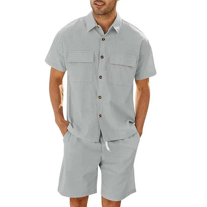 Men's Shirt and Shorts Set – Relaxed Fit – Breathable Fabric – Buttoned
