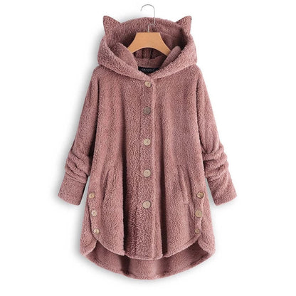 Women's hooded coat – Oversized cut – Soft fabric – Hood with cat ears