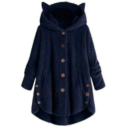 Women's hooded coat – Oversized cut – Soft fabric – Hood with cat ears