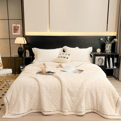 Velvet Sherpa Throw Blanket With Textured Mandala Pattern