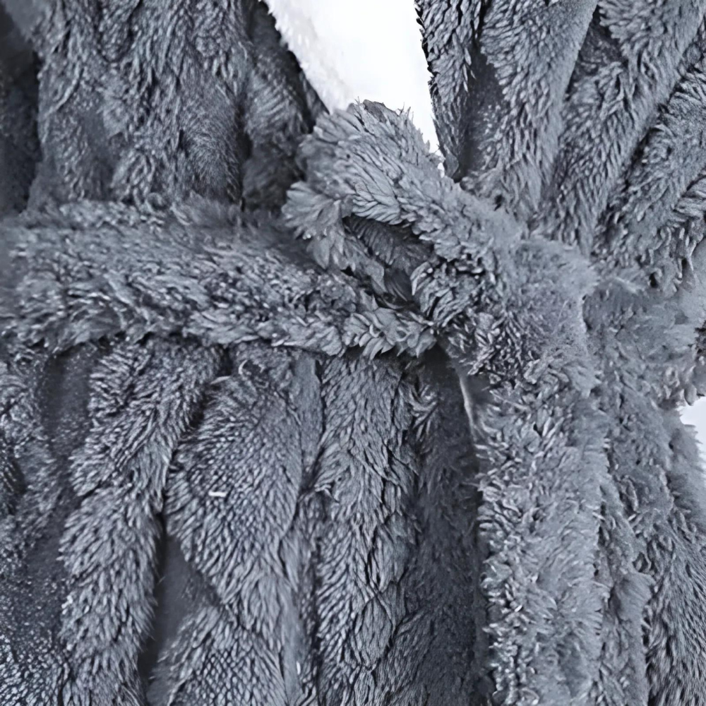 Plush Cable-Knit Hooded Sherpa-Trim Bathrobe