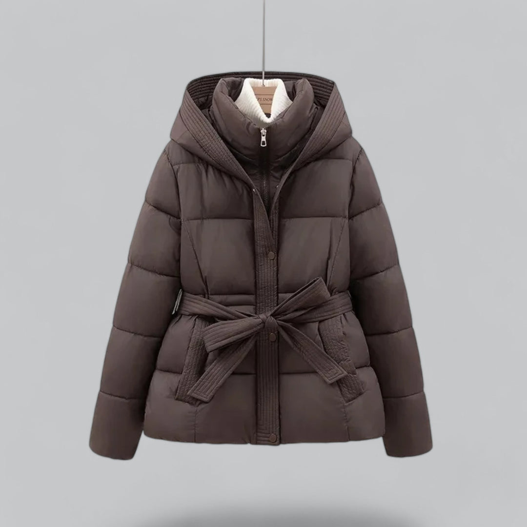 Caterina Fitted Puffer Jacket | Hooded Belted Puffer Jacket