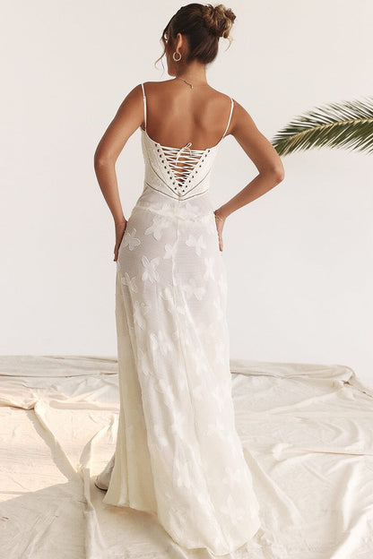 Robe longue femme – Coupe ajustée – Voile léger – Motif floral – Bretelles fines