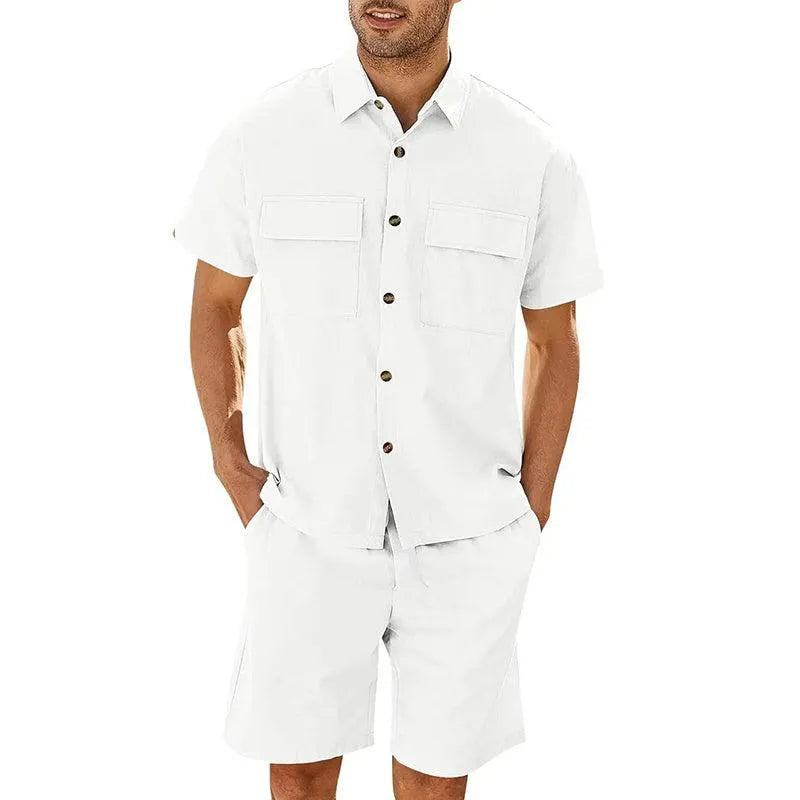 Men's Shirt and Shorts Set – Relaxed Fit – Breathable Fabric – Buttoned