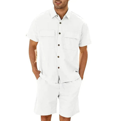 Men's Shirt and Shorts Set – Relaxed Fit – Breathable Fabric – Buttoned