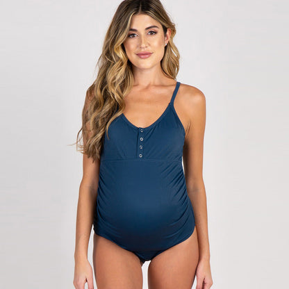 Maternity women's swimsuit – Stretch fit – Button detail – Breathable outfit