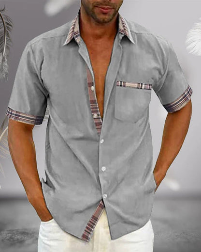 Men's short-sleeve shirt – Regular fit – Breathable fabric – Check detail
