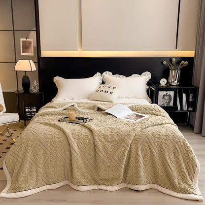 Velvet Sherpa Throw Blanket With Textured Mandala Pattern