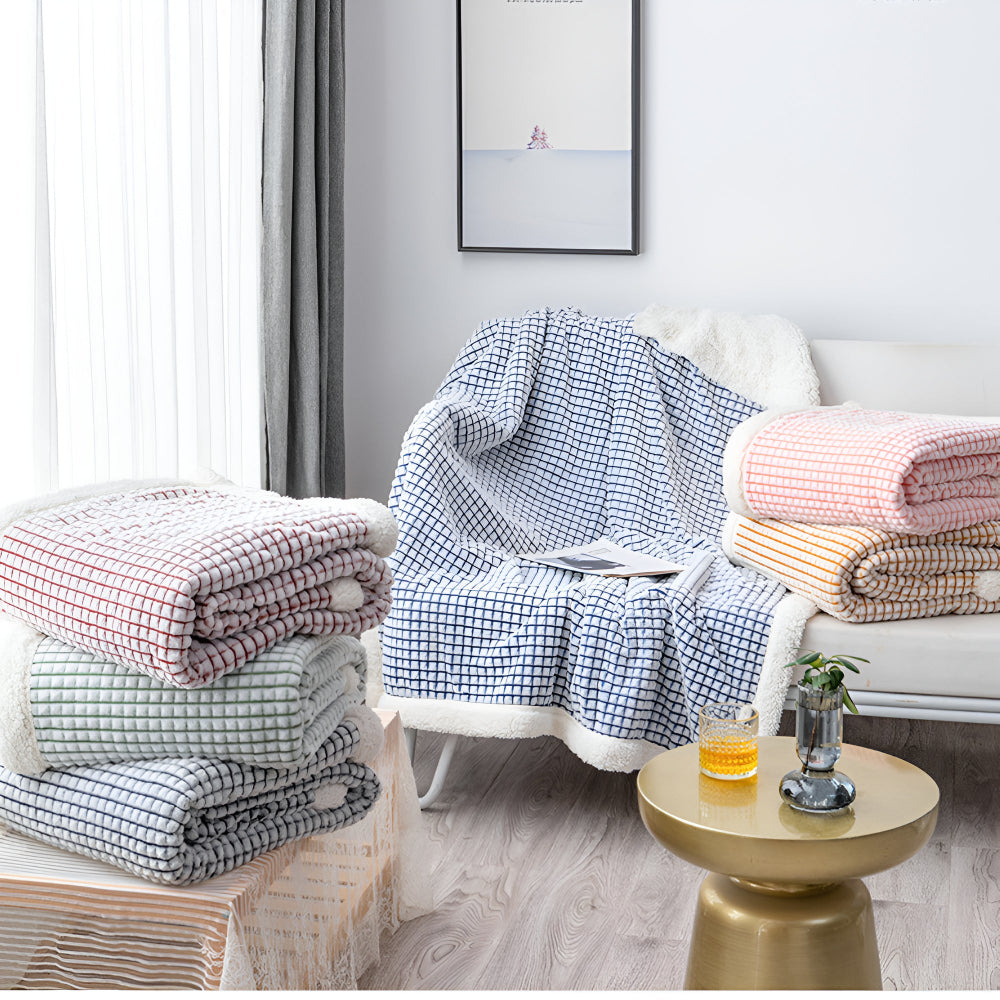 Sherpa Waffle Throw Blanket With Cozy Sherpa Lining