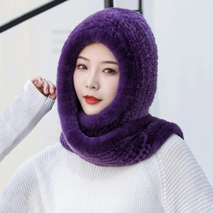 Giulia Knitted Hooded Scarf | Fuzzy Texture Solid Hooded Scarf
