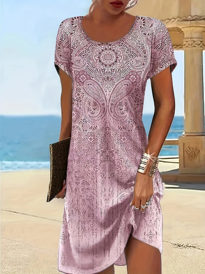 Women's short dress – Relaxed fit – Short sleeves – Breathable fabric – Round neck