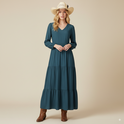 Versatile bohemian dress with long sleeves and ruffles