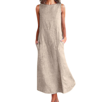 Sleeveless A-line dress for women - Modern geometric pattern