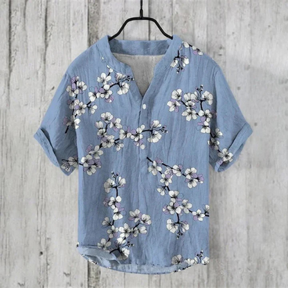 Men's casual shirt – Loose fit – Short sleeves – Breathable natural fiber – Artistic pattern