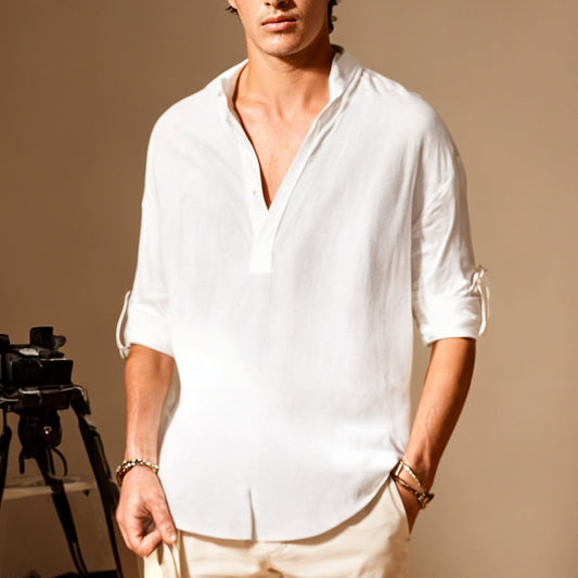 Men's casual shirt – Natural fibers – Relaxed fit – Narrow collar – Long sleeves