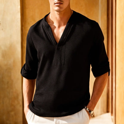 Men's casual shirt – Natural fibers – Relaxed fit – Narrow collar – Long sleeves