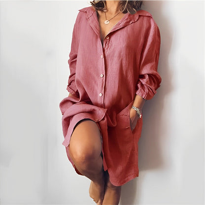 Women's blouse – Relaxed fit – Natural fibers – Long sleeves – Mid-thigh length
