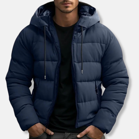 Men's Puffer Jacket - Quilted Design- Hooded - Long Sleeves