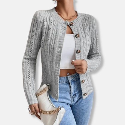Elizabeth Relaxed Fit Cardigan | Cable Knit, Ribbed Trim Cardigan