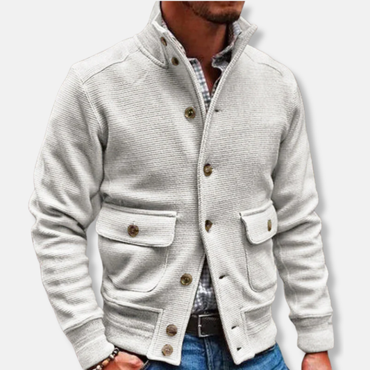 Men's jacket – Slim fit – Stand-up collar – Flap pockets – Elegant textured fabric