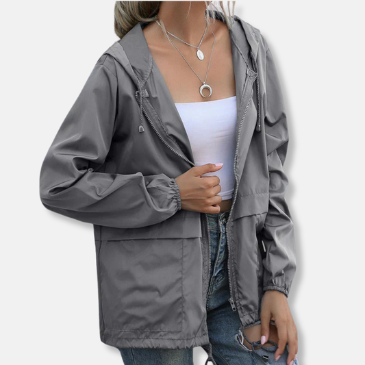 Women's hooded jacket – Lightweight fabric – Loose fit – Adjustable drawcord – Front zip