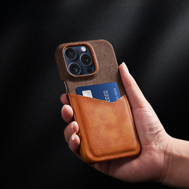 Leather Card Holder Phone Case With Textured Finish