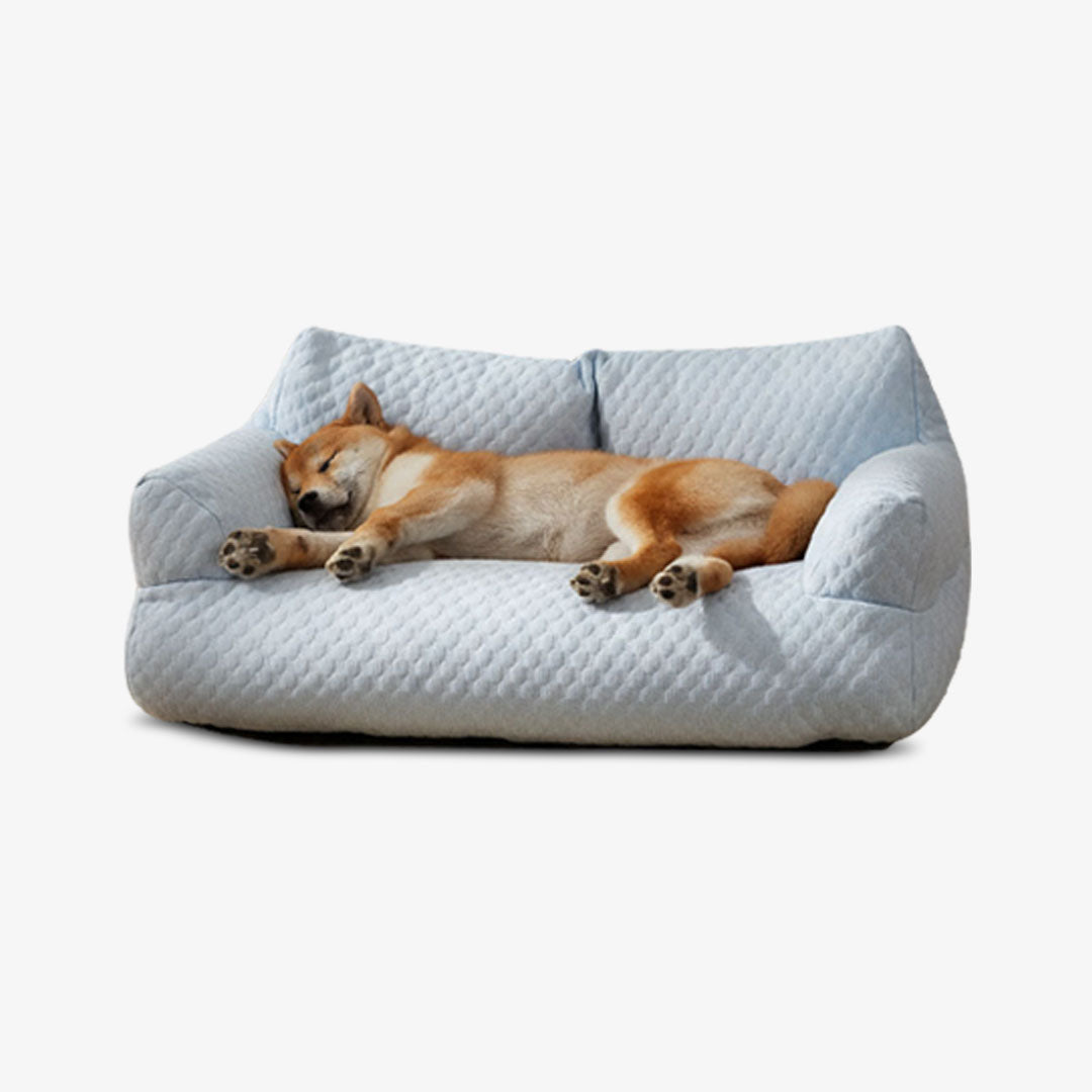 Quilted Fabric Dog Sofa With Supportive Armrests