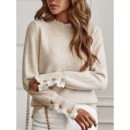 Ruby Relaxed Fit Knitted Sweater | Lace Trim Knitted Sweater